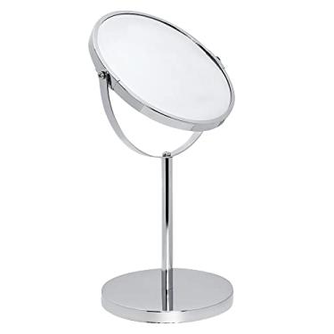 Imagem de Mimo Style Espelho de Aumento com Base Cor Prata, Dupla Face 360º Rotativo, Lado Normal e Outro Com Ampliação em 5X. Acabamento em Aço Inoxidável de Qualidade e Elegante