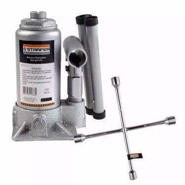 Imagem de Kit Macaco Hidráulico Garrafa 4t Chave Roda 4 Bocas Starfer