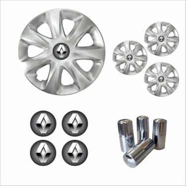 Imagem de Jogo Calota Aro 13 Clio 2014 2015 Renault + Emblema Resinado + Tampa Ventil Cromada