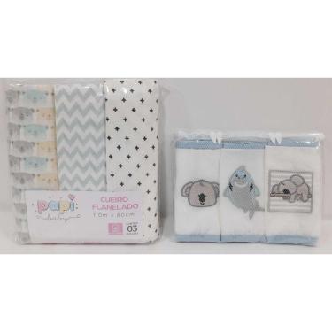 Imagem de Kit 3 Cueiro Grande + 3 Babete Bordado Papi Bebê Enxoval 85