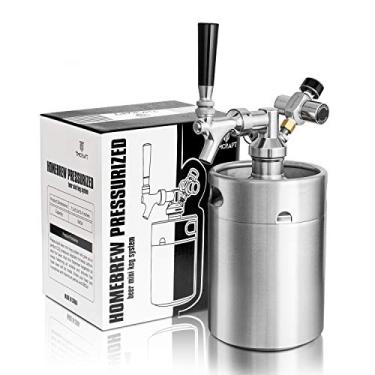 Imagem de TMCRAFT — Mini barril de rolo pressurizado de 1,8 kg, sistema portátil de kit de barril doméstico de aço inoxidável com regulador de CO2 atualizado mantém fresco e carbonato para Homebrew, Craft and Draft Beer