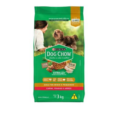 Imagem de Ração para Cães Dog Chow Extra Life Adultos Minis e Pequenos Carne Frango e Arroz 3kg