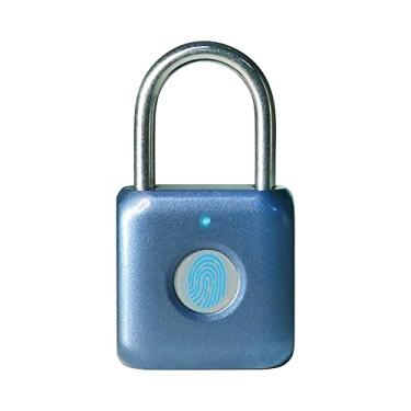 Imagem de eLinkSmart Cadeado de impressão digital - cadeado de polegar sem chave de metal azul para academia, armário escolar, mochila, mala e bagagem