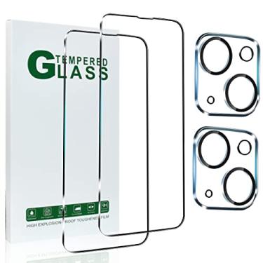 Imagem de [Pacote com 2 + 2] Compatível com iPhone 14 (6,1 polegadas) Protetor de Tela com Protetor de Lente de Câmera, HD Transparente Resistente a Riscos, Dureza 9H, Sem Bolhas, para iPhone