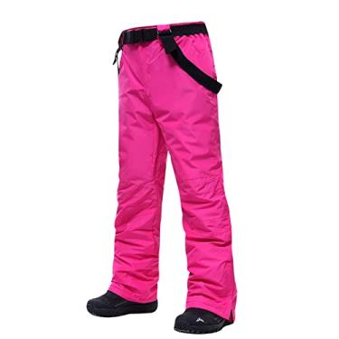 Imagem de Yajun Calças de babador de esqui de inverno à prova d'água grossas calças de caminhada suspensórios destacáveis roupas respiráveis calças de snowboard isoladas, rosa, 1