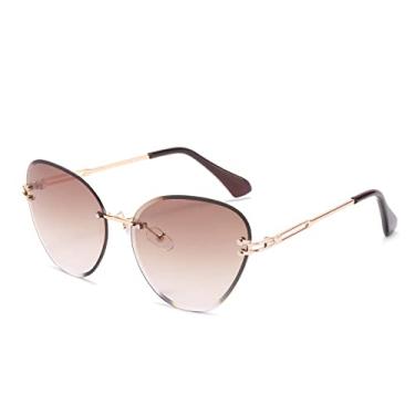 Imagem de Óculos de sol sem aro designer feminino masculino clássico olho de gato óculos de sol moda lente gradiente sem moldura óculos de condução uv400, chá, tamanho único