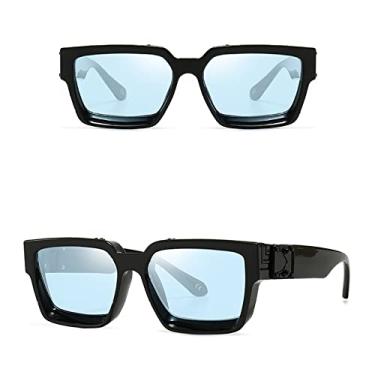 Imagem de Óculos de sol elegantes com espelho quadrado branco feminino, designer de moda, óculos de sol superdimensionados femininos, óculos de sol de viagem de verão, C12 preto azul, tamanho único