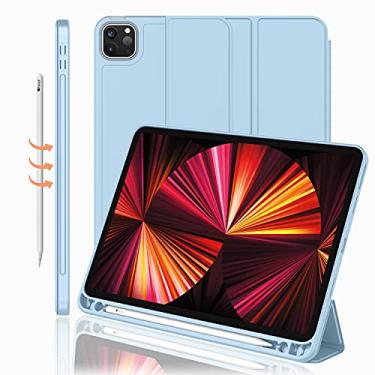 Imagem de iMieet Nova capa para iPad Pro de 11 polegadas 2021 (3ª geração) com suporte para lápis [suporta iPad 2ª carga de lápis/par], capa inteligente com suporte de três dobras com parte traseira de TPU macio, despertar/hibernar automático (azul celeste)