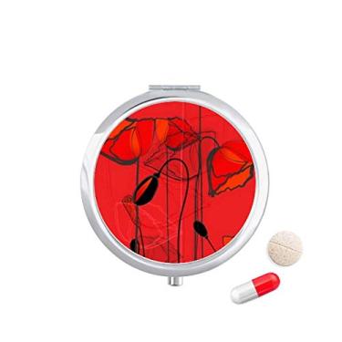 Imagem de Caixa de armazenamento de medicamentos com pintura de linha de arte abstrata com flores vermelhas