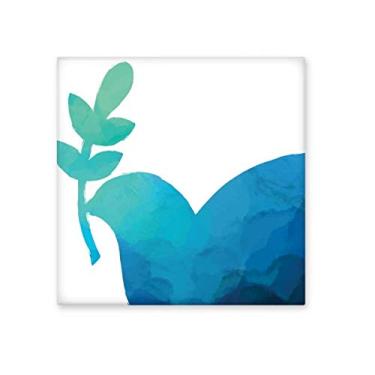 Imagem de Azulejo de cerâmica com estampa de galho de oliveira azul com azulejo brilhante