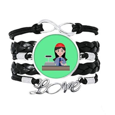 Imagem de OFFbb-USA Pulseira Service Cashier Supermarket Checkout Love Acessório de couro torcido para presente