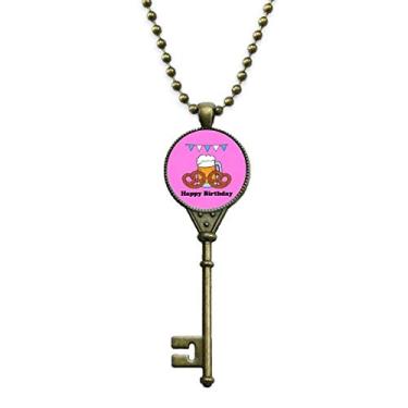 Imagem de OFFbb-USA Chaveiro inglês donut Snack Birthday Beer Key Necklace Pendant Tray Embellished Chain