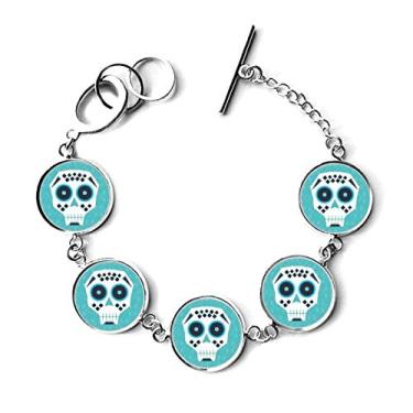 Imagem de DIYthinker Bracelete de caveira olhos azuis com ilustração da cultura nacional do México