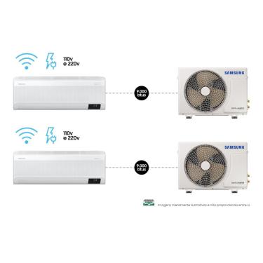 Imagem de Kit Ar Condicionados Split Inverter Samsung WindFree Connect Powervolt 2x9.000BTUs Frio Bivolt Branco