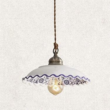 Imagem de Luminária Suspensa De Teto De Cerâmica Azul E Branca 1-Light Vintage Tradicional Pingente Luminárias Para Cozinha Ilha De Luz, Luminária,25 * 15cm,YUYANAIAI