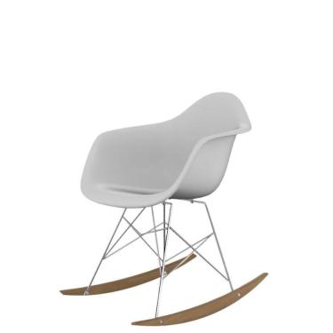 Imagem de Cadeira De Balanço Eames Com Braço Branca  Base Em Metal E Madeira