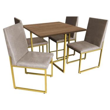 Imagem de Kit Mesa De Jantar Thales Com 4 Cadeiras Sttan Ferro Dourado Tampo Rús