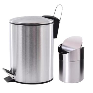 Imagem de Lixeira Inox Escovado 5 Litros + Lixeira De Pia 1,5 Litros Cozinha Escritório