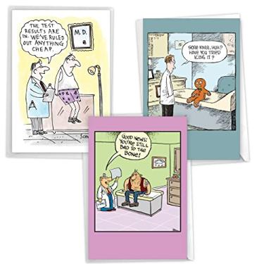 Imagem de NobleWorks Pacote sortido de 3 cartões hilários Get Well com envelopes (3 modelos, 1 cada) Comic Relief VC10225GWG-C1x3