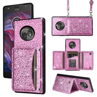 Imagem de Furiet Capa carteira para Motorola Moto X4 com alça de ombro, bolsa flip fina, suporte para cartão de crédito com glitter brilhante para MotoX4 X 4ª geração 4X 4 geração Android One XT1900-1 rosa