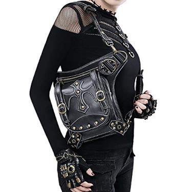 Imagem de Rullar Pochete feminina punk para caminhada, bolsa de cintura, militar, tática, perna, braço, coxa, coldre, bolsa para atividades ao ar livre, bicicleta, motocicleta, ciclismo, mochila utilitária,