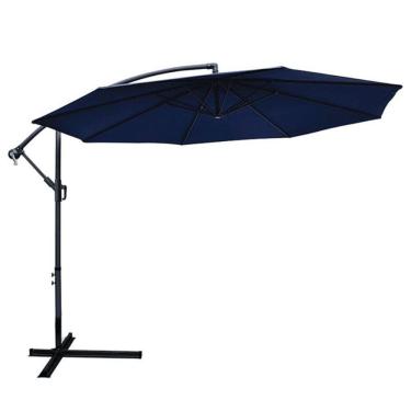 Imagem de Ombrelone Lateral Bahamas Rivattis 300 Cm Em Alumínio Com Base Capa Em Poliéster Azul Marinho