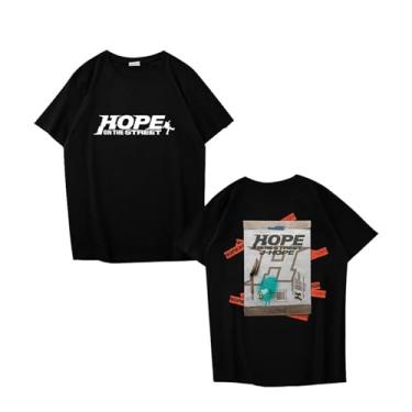 Imagem de J-Hope Camiseta estampada K-pop Support Camiseta algodão gola redonda manga curta, B Preto, GG