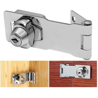 Imagem de Tranca Para Porta Fechadura Do Armário Trava Com Chave Casa Pro Gaveta Guarda Roupa Cromado Cinza De Aço