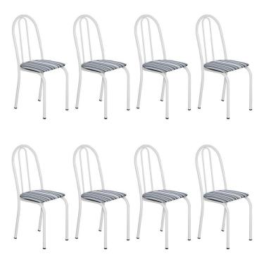Imagem de Kit 8 Cadeiras De Cozinha Califórnia Estampado Preto Listrado Pés De Ferro Branco