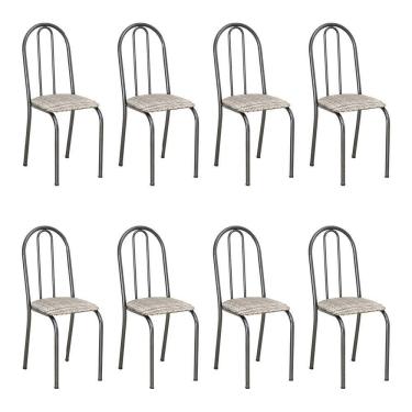 Imagem de Kit 8 Cadeiras De Cozinha Califórnia Estampado Rattan Bege Pés De Ferro Preto