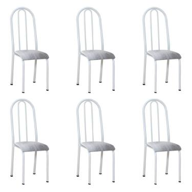Imagem de Kit 6 Cadeiras De Cozinha Flórida Estampado Prata Pés De Ferro Branco