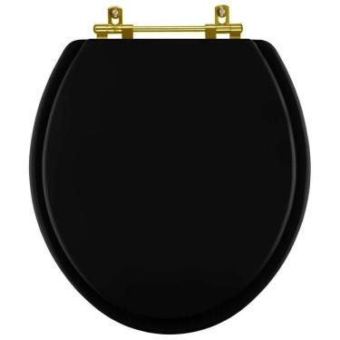 Imagem de Assento Sanitario Poliéster Convencional Universal Oval Preto com Ferragem Dourada