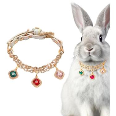 Imagem de KUDES Coleira para cães e gatos pequenos, coleira de couro PU ajustável com pingente de diamante de strass, colar gargantilha para casamento, festa de aniversário, presente de dia dos namorados (21,7