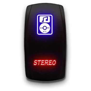 Imagem de Estéreo - Azul/Vermelho - Interruptor de alavanca gravado a laser 20A 12V - Interruptor balancim vertical 5 pinos DPST