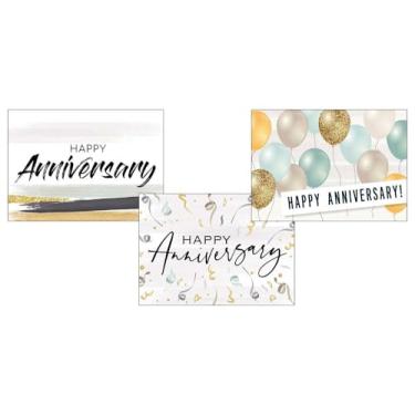 Imagem de Cartão comemorativo de aniversário – VP2001. Cartões de felicitações de negócios com três diferentes cartões comemorativos de aniversário. O conjunto de caixa tem 25 cartões comemorativos e 26 envelopes brancos brilhantes.