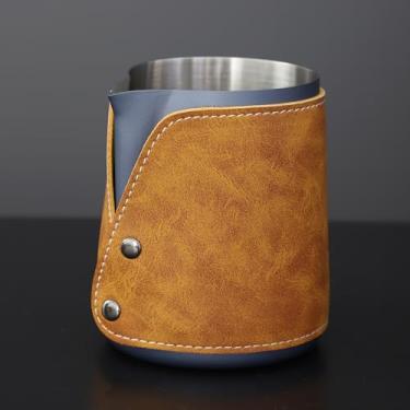 Imagem de Coosigar Jarra de espuma de leite sem alça de 450 ml, aço inoxidável 304, espumador de leite, copo de jarra de leite, latte art (azul)