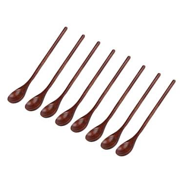 Imagem de Colher de Mistura de Madeira Colheres de Madeira Com Cabo Longo de Madeira, Colheres para Mexer, Colheres de Sopa de Madeira Bruta, Conjunto de 8, Talheres Japoneses, Colheres de