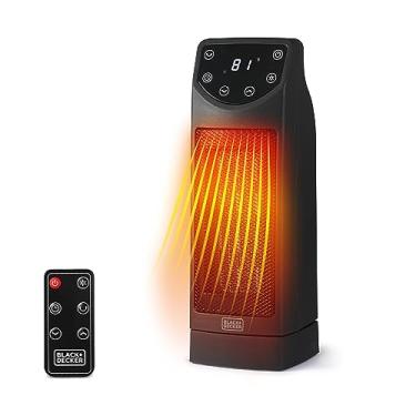 Imagem de BLACK+DECKER Aquecedor oscilante, aquecedor portátil com controle remoto, aquecedor de cerâmica pequeno com duas configurações de calor e display LED, aquecedor pequeno de 1500 W