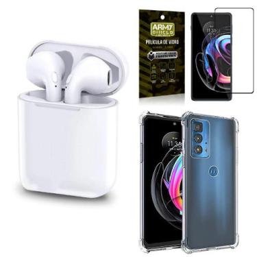 Imagem de Kit Fone Sem Fio Tws Gold Moto Edge 20 Pro +Película Vidro 3D - Armysh