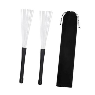 Imagem de UGPLM Escovas de bateria com bolsa de pano extensível, cabo confortável, escovas de percussão, acessórios de bateria para bateria, caixa, tambores, Branco