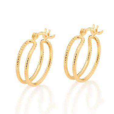 Imagem de Brincos banhado ouro 3x 24k 18k e 22k femininos argola dupla rommanel 