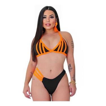 Imagem de Biquini Asa Delta Cortininha Neon Feminino Com Bojo Amarrar - Look Dre