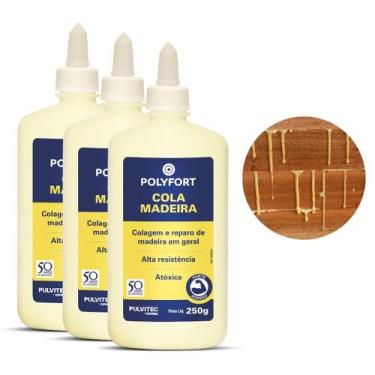 Imagem de Kit 3und Cola Madeira Polyfort 250g Forte Adesão Tecido MDF Pulvitec