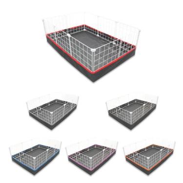 Imagem de Cercado Aramado 60x90cm Branco com Bandeja Higiênica Nylon Vermelho - 