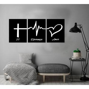 Imagem de Kit 3 Quadros Decorativos Fé Esperança Amor  Quarto Sala Recepção - Lo