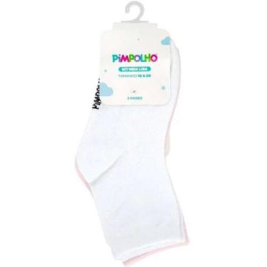 Imagem de Kit 3 Pares Meia Lisa Infantil Pimpolho 16-20, Bco, Rosa