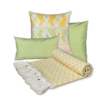 Imagem de Kit Manta Xale de Sofá Páscoa Decorativa Com 3 Capas Para Almofada - M