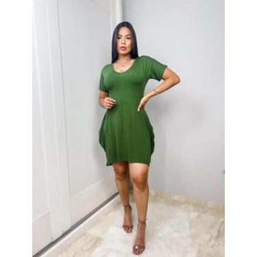 Imagem de Vestido Mulet com Gola V e Bolso - MK MODAS, Verde militar, GG