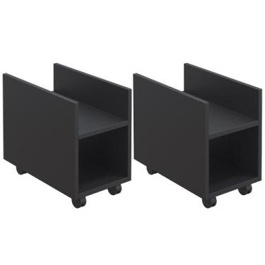 Imagem de Kit 02 Suportes Para Cpu E Nobreak Com Rodízios Guide L03 Preto - Lyam
