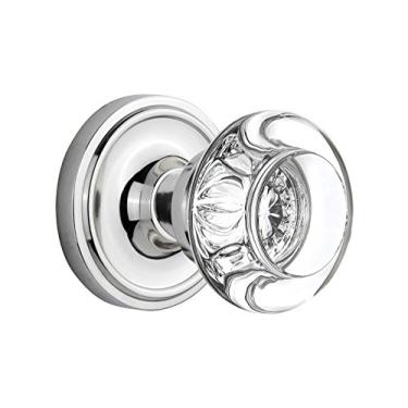 Imagem de Nostalgic Warehouse Roseta clássica com puxador redondo de vidro transparente, encaixe - 5,7 cm, cromo brilhante